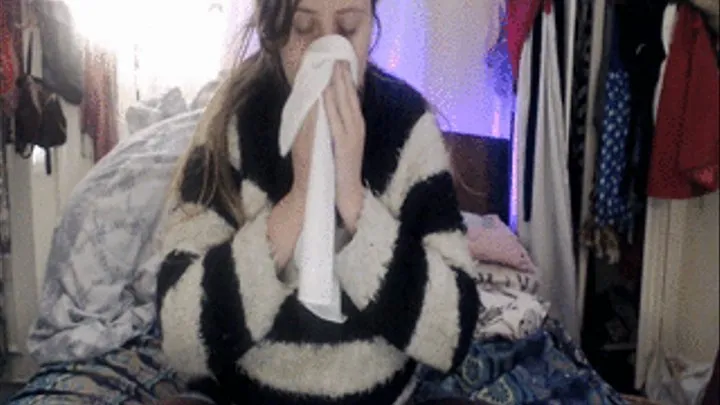 Super loud nose blowing in fluffy jumper