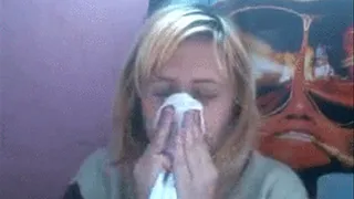 Nose blowing and sneezing into handkerchief