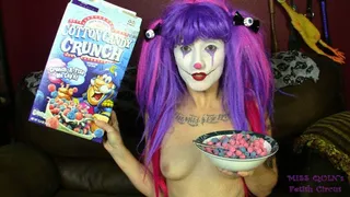 Topless Clown Girl Eats Cereal