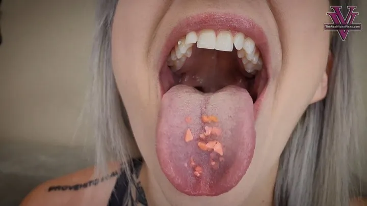 Mia's Mouth talk and pop rocks with endoscope view inside: Uvula, Teeth, Tongue, Face, Extreme Close Up