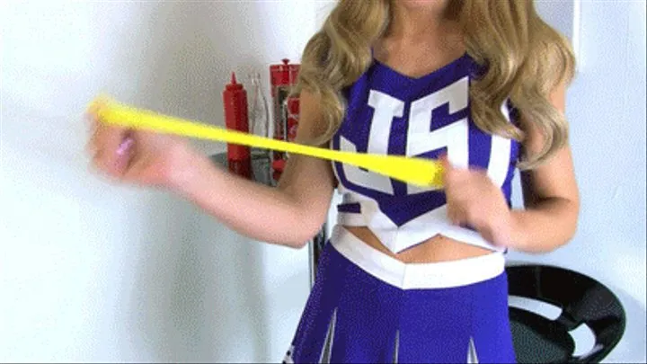 Cute Blonde Cheerleader Blows and Pops Balloons!