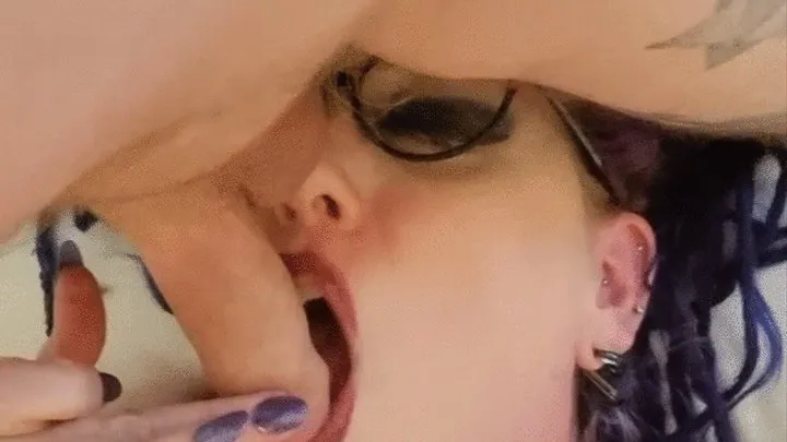 Cum on my face, MILF wearing glasses and red lipstick