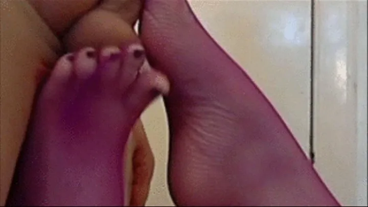 Purple Fishnet Footjob