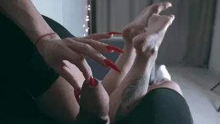 Long red nails play with foreskin 3