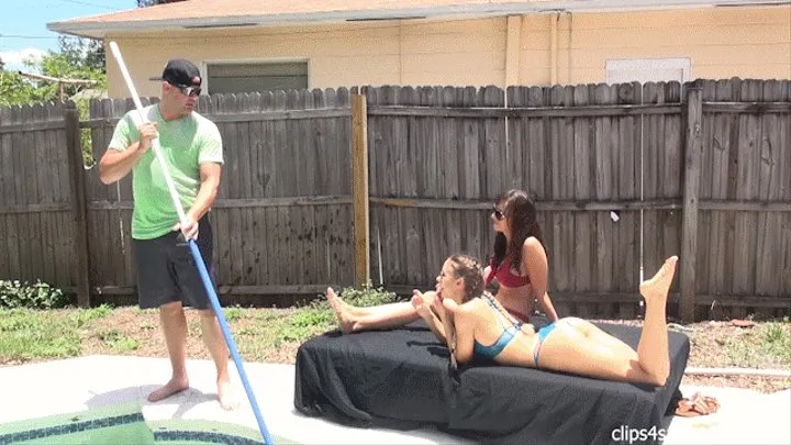 Pool Boy Cums In Pants From Naomi Swann And Lexi Luna Feet