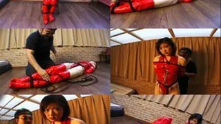 Pervert Binds Girl In Sexy Red Leather