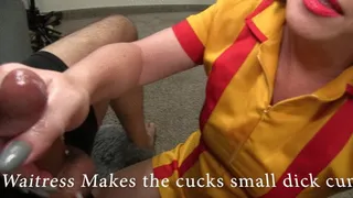 Waitress makes the small cock cuck cum 6