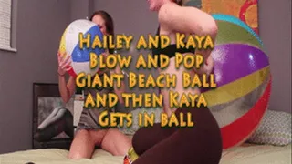 Hailey Young and GF blow up and pop giant beach balls