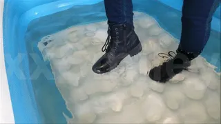 Boots and jeans in an inflatable pool