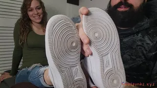 Leia - Amateur Tiny Foot Girl Gets her Feet Worshipped and Tickled, AirForce 1 Shoe Sock Strip - Part 1
