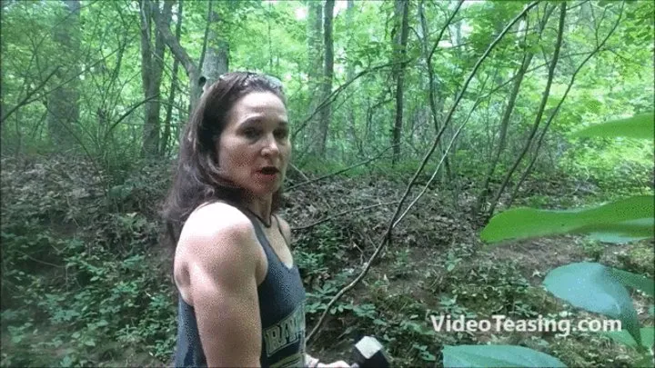 CarrieAnne's Bicep Flexing and Curling in the Woods