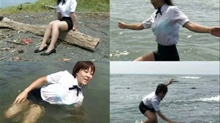 Depressed Schoolgirl Hits The Beach And Swims While In Uniform - w-020 - Full version (Faster Download - )