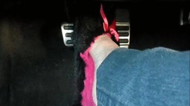 Driving The Mustang In Black & Pink Slippers