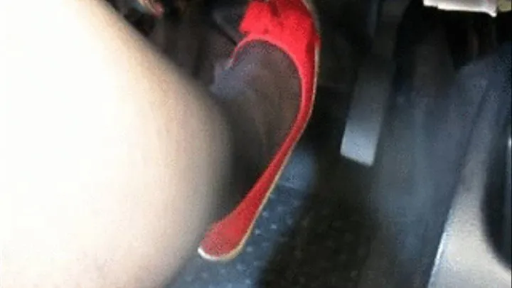 Driving Ranger In Red Flats & Black Stockings