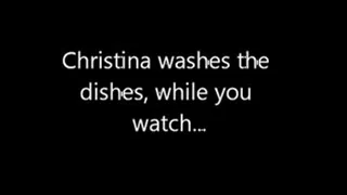 Christina does dishes in her bikini