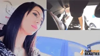 Sexy Daniela pushing car pedals with her bare feet