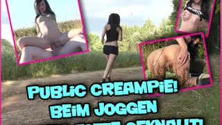 Public Creampie! When jogging in the woods Cunt banged!