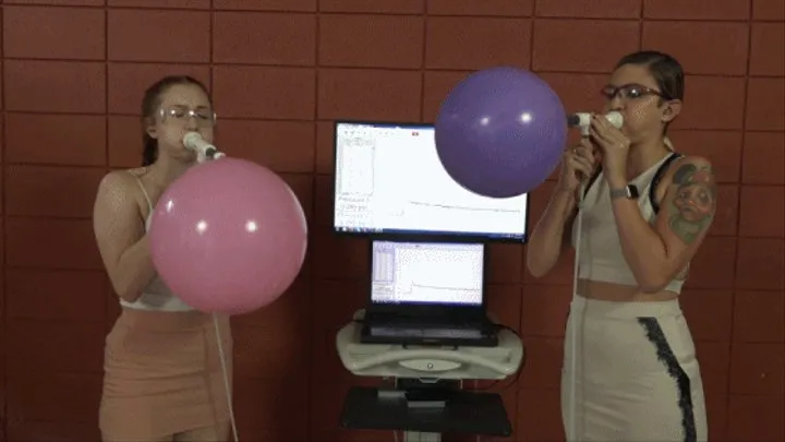 Arietta and Ayla Blow Cattex 19" Round Balloons to Bursting