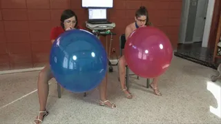 Helena and Kendra Race to Blow Tuf-Tex 24" Balloons to Bursting