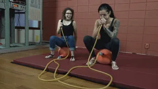 Bailey and Maria Race to Blow a Chinese Hot Water Bottles to Bursting