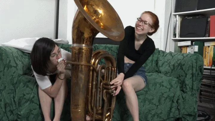 Dolly and Nora Try Out the Tuba