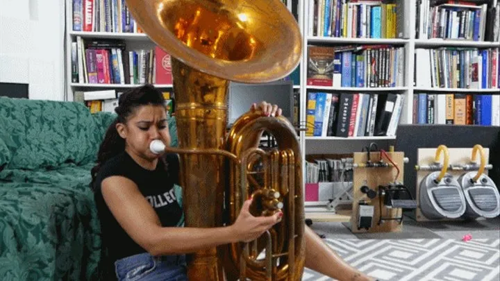 Sahrye Tries to Coax a Sound Out of the Tuba