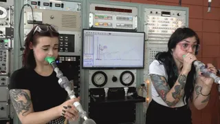Mia and Rae Exercise Their Lungs With Some Airship Balloons