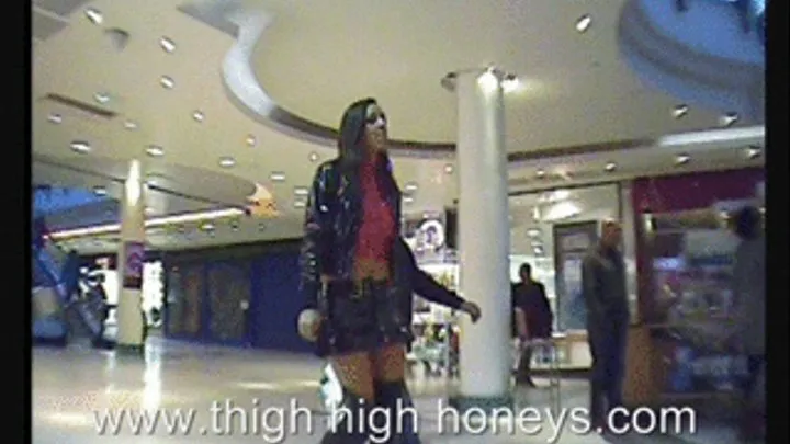 Fifi Walks in Mall in Leather PVC & Thigh Boots