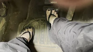 Driving dirty truck in flip flops