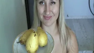 To swallow big pieces of a pear