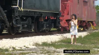 Dildo Fucking My Pussy Outside By The Train Tracks, Passengers And Engineers Are Gaping At Me