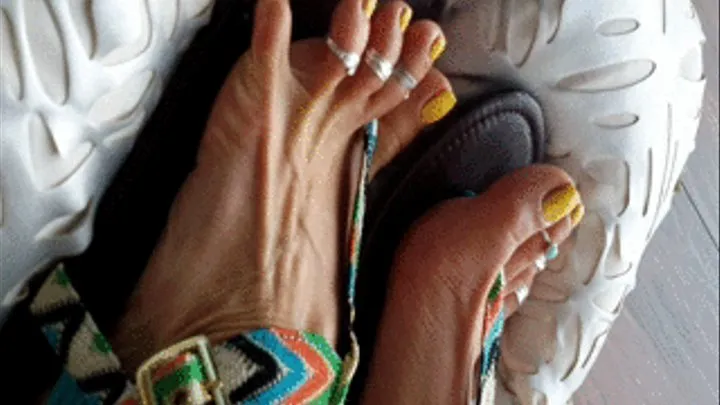 GODDESS BIANCA'S YELLOW PEDI FOOT TEASE IN SANDALS!!