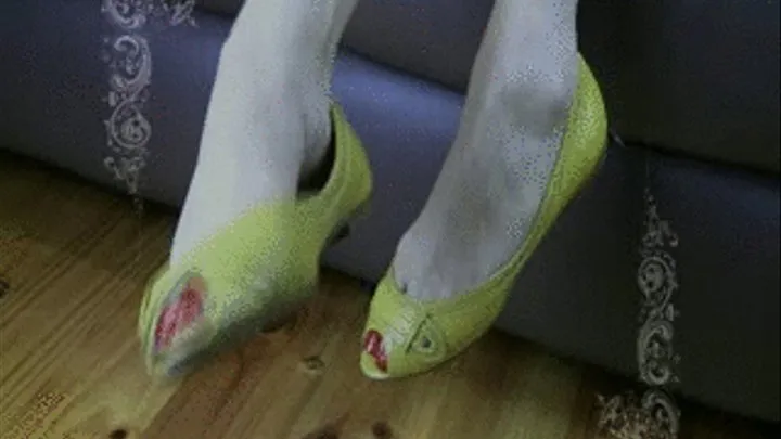 Coco dangling in her yellow peep toe flats part 1