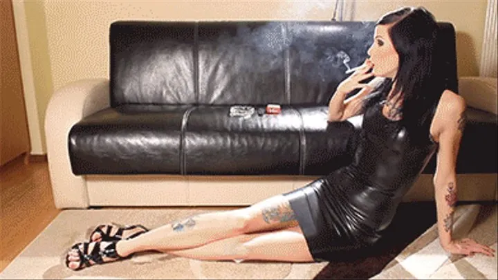 Loren Smoking in Latex Dress 2