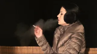 Cute Abbie outside smoking