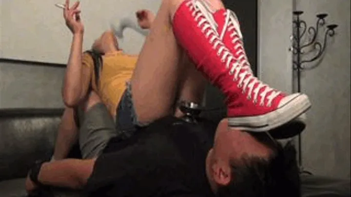 Ms Miki Tramples and Stands on Bitch Boy's Face as punishment for Tardiness