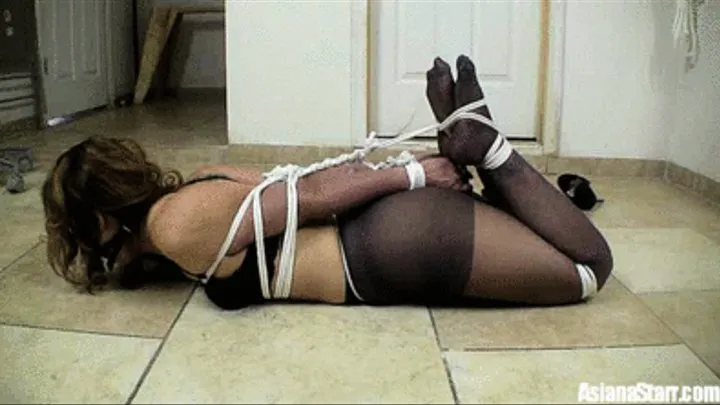 Struggling in Pantyhose Part 2 - Hogtied