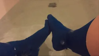 Wearing Blue Socks in the Tub