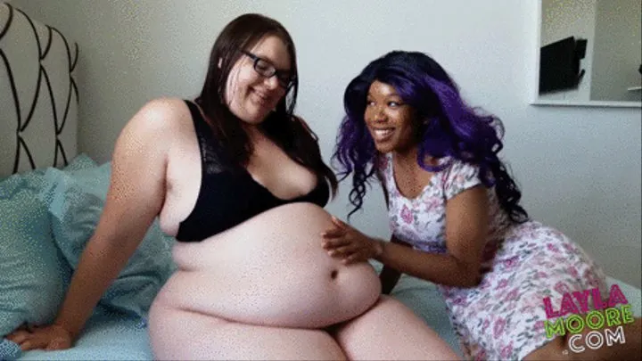 7 Months Pregnant Belly Button Worship with Layla Moore and Cupcake SinClair