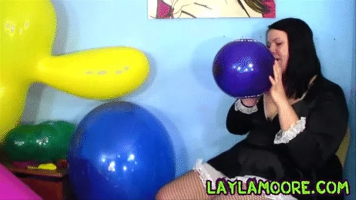 Curvy Maid Layla Blows up Big Balloons part 2