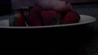 Foot fetish, stomping on strawberries!