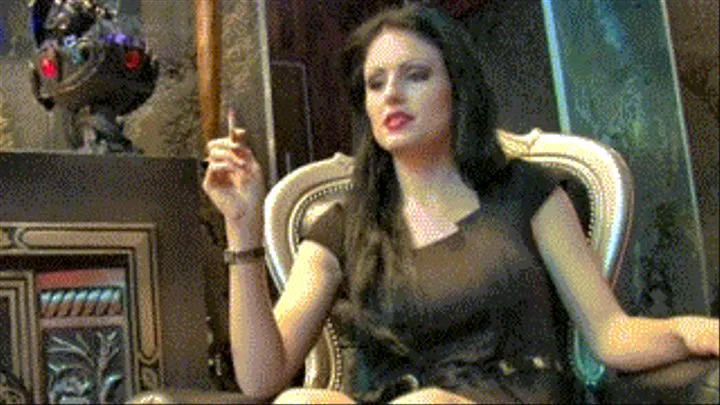 Goddess is smoking in lounge - slave has to wank