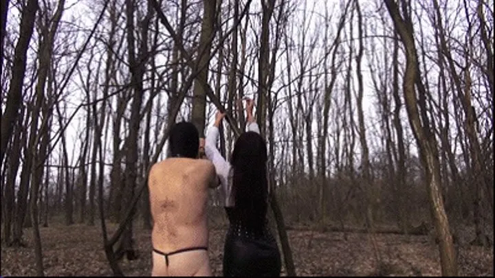 Outdoor punishment: Mistress Ezada whipping Her forgetful slave with a single-tail