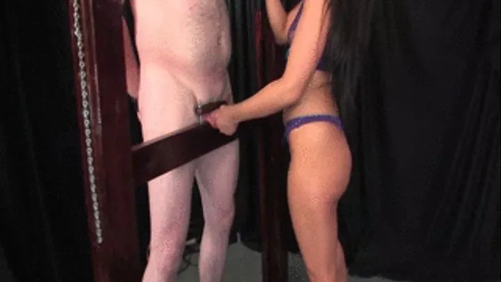 Helpless slave gets hand job at the time Mistress Jade his cock e