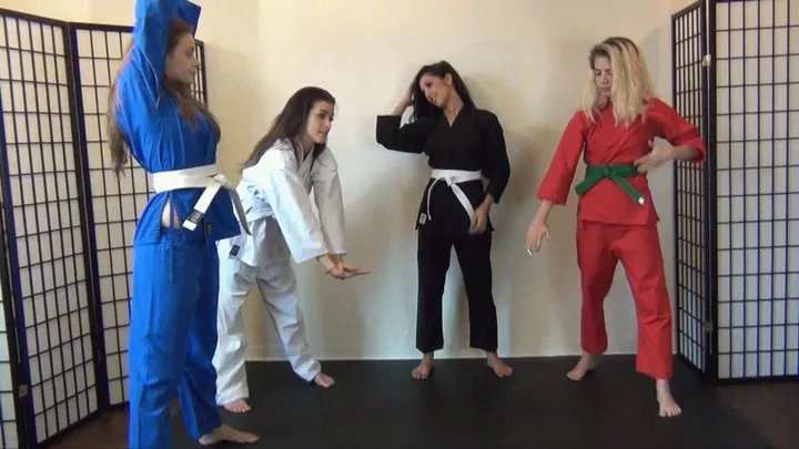 4 GIRL KARATE CUNT BUSTING MATCH :: WHITE BELTS vs GREEN BELT