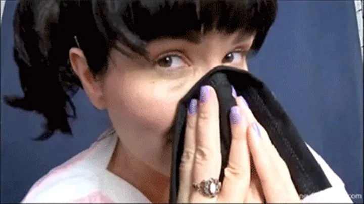 * 854x480p * 7 Day Nose Blowing & Sneezing On Black Handkerchief,Day 2