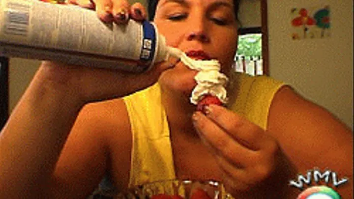 Eating strawberrys with 1 bottle whip cream... yummy