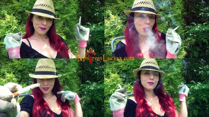 Candid Garden Smoking In Gloves