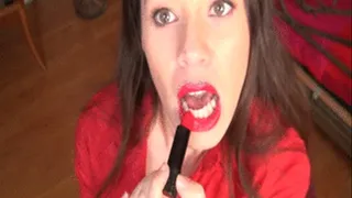 Getting messy with my lipstick while sucking your cock