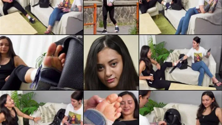 Shrima & Mia Sprain Waiting Room Foot Thief Gets Her Pickpocketing Toes Tickled (in )